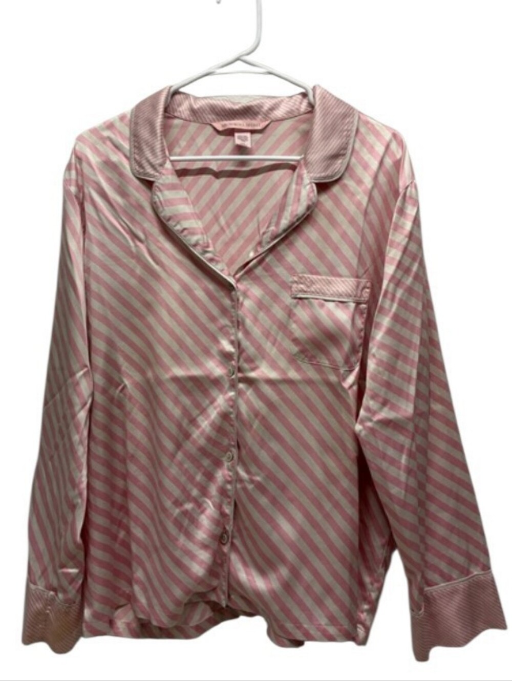 Victoria's Secret Pink And White Diagonal Stripe Long Sleeve Pajama Top